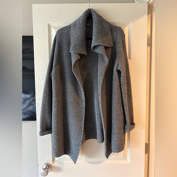 Vince Textured Wool Blend Shawl Neck Open Cardigan in Gray - Picture 2 of 7